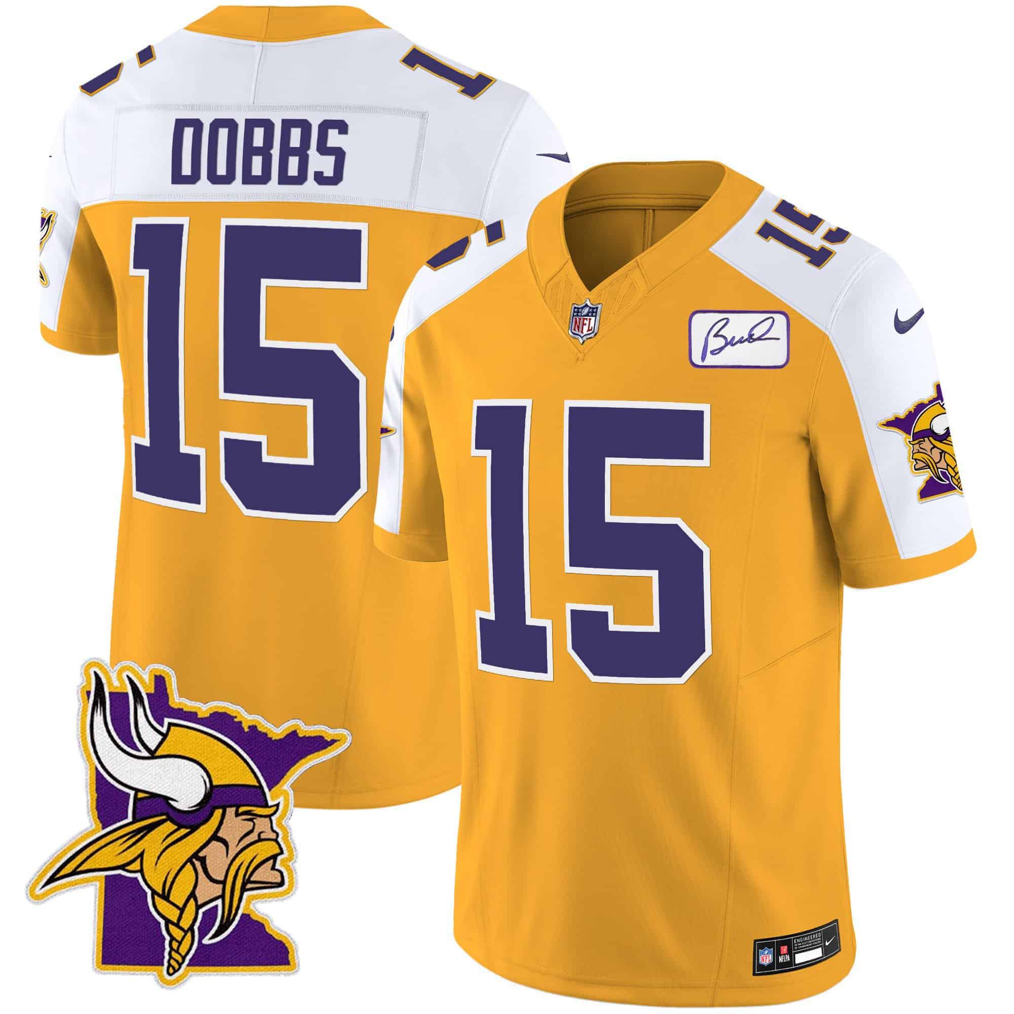 Men Minnesota Vikings #15 Dobbs Yellow 2024 Nike Patch Classic Limited NFL Jersey
